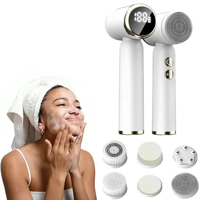 6-In-1 Electric Facial Cleanser Brush, 360° Rotation, Cold Hot Compression Ultrasonic, Blackhead Pore Remover, Mz-400 Model, 5w Power Consumption