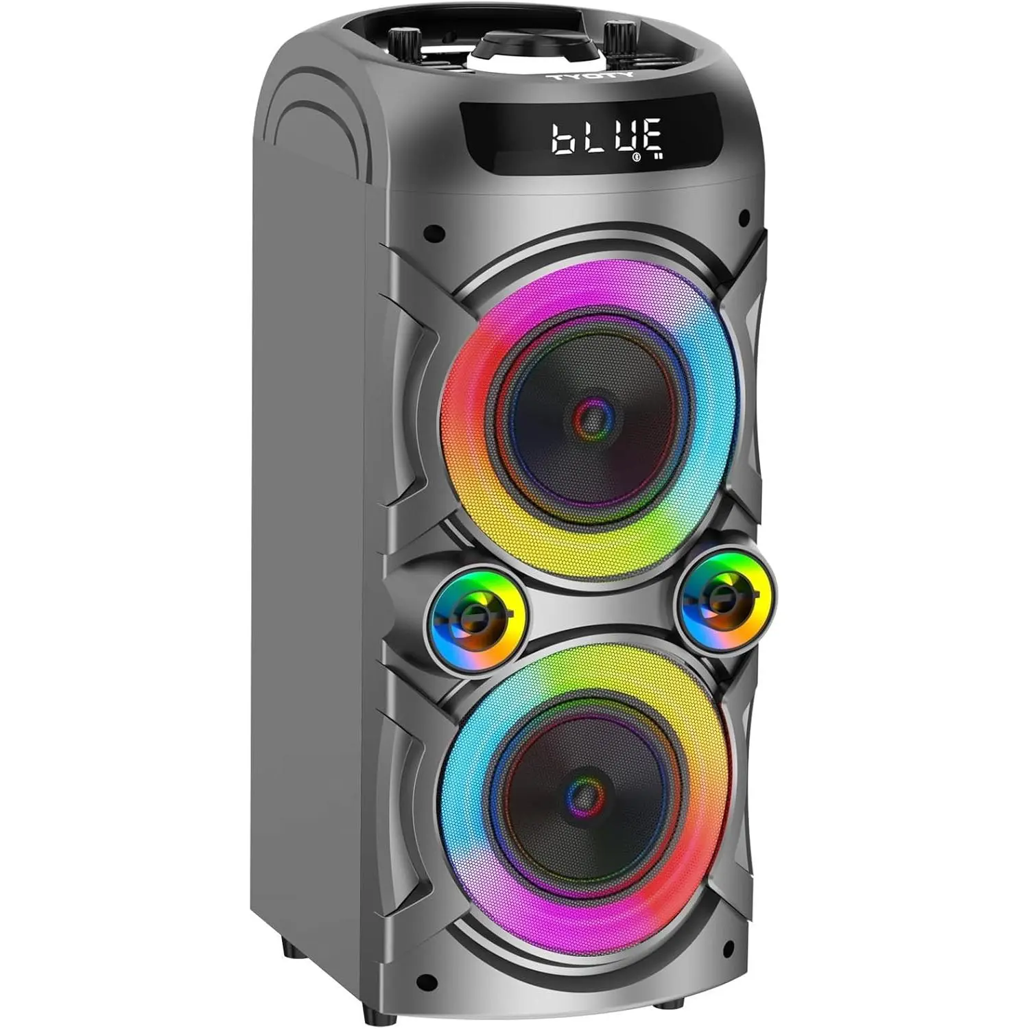 100W Portable Wood Bluetooth Speaker with Audio, Rechargeable 10800mAh Battery, TWS Pairing, Loud Stereo Sound, Deep Bass Subwoofer, LED Lights, TF/AUX/USB, Control Panel, 17.1x7.1x8.2in for Camping, Home Karaoke Machine Use