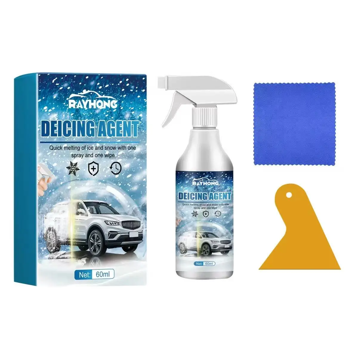 Rayhong Ice Melter Snow Remover for Car Windshield, Car Windshield Cleaner, Winter Glass Deicer, Fast Acting Front Window Anti-Snow Agent, Automotive Care Essentials