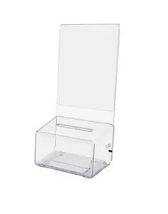 5" Coin Donation Container with 5" x 7" Sign Holder Clear Acrylic Countertop Ballot Box Raffle Ticket Bin by 321 Plastics