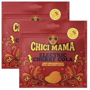 Chici Mama Electric Cherry Cola Mango Bites – Made with Real Mango | Chewy, Juicy Candy-Alternative Treat | No Artificial Colors, Flavors, or Sweeteners | Gluten-Free, Naturally Vegan & Allergy-Conscious | 2 Pack - 70g