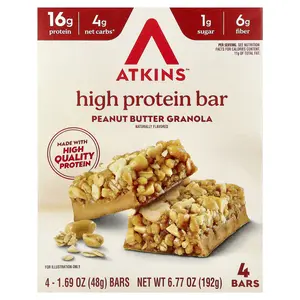 Atkins High Protein Bar, Peanut Butter Granola, 4 Bars, 1.69 oz (48 g) Each