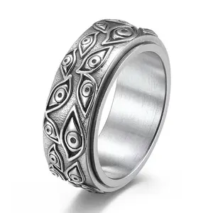 titanium steel God's Eye ring can rotate, retro, fashionable and personalized hip-hop ring hand jewelry