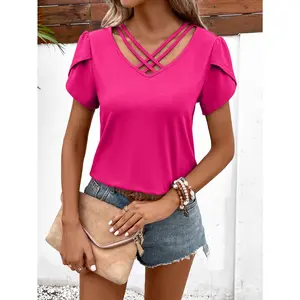 Strappy V-Neck Petal Sleeve Top