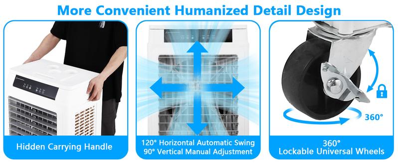GARVEE Evaporative Air Cooler, GARVEE 3000CFM Swamp Cooler With Remote Control and 12H Timer, 4 Ice Packs, 3 Modes & Wind Speeds for Outdoor Indoor Use, 10.3 Gallon