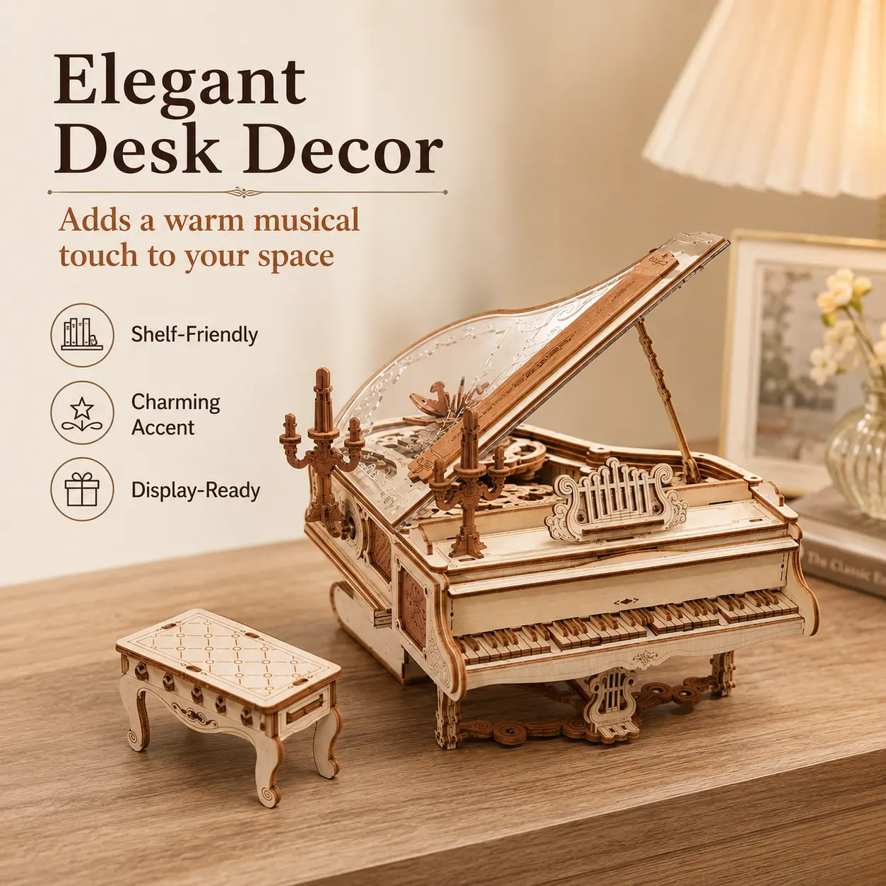【ROKR】3D Wooden Puzzle Magic Piano Mechanical Music Box - Classic Novelty Stress Relief Toy for Adults with Glitter Balls, Rubber Band, Metal Boosters, Beyblade Starter Set Fusion BeyBattle Launchers Reusable Fidget Skin Picking Pad