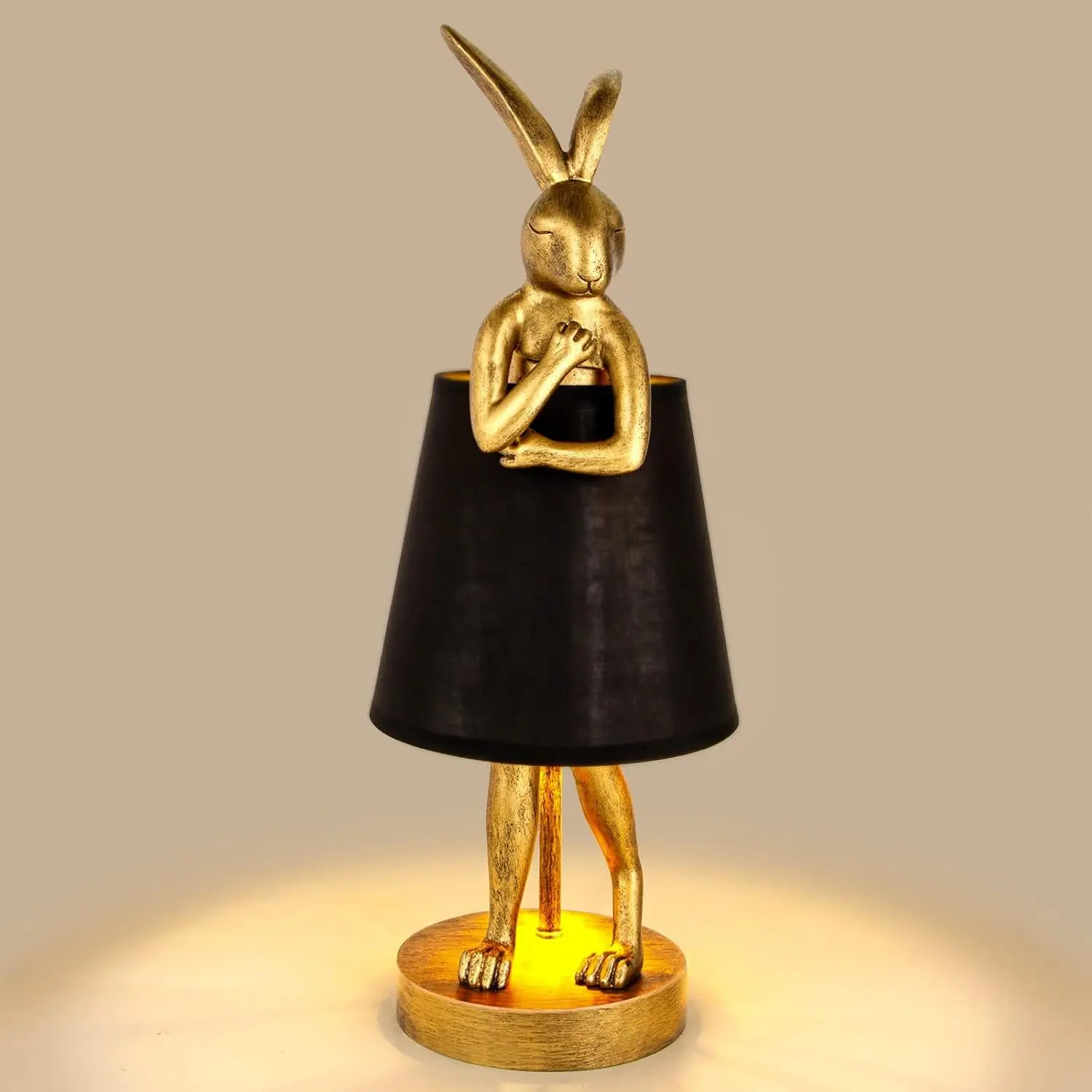 Cartoon Rabbit Resin Base LED Table Lamp with Linen Lampshade, Ambient Indoor Lighting for Bedroom, Kids Room Christmas Gift