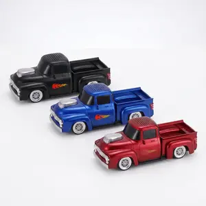 1950s American Truck Replica Wireless Speaker, Dual 2" Top-Bottom Drivers with Bass Radiator Portable Sound Box, Vintage Pickup Car Model Audio Player with LED Headlights & FM Radio