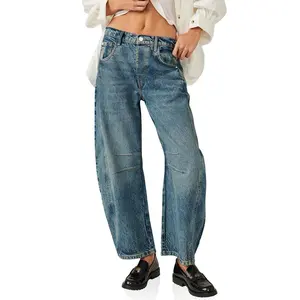 Imily Bela Women's Baggy Boyfriend Jeans Vintage Wide Leg Mid Rise Barrel Denim Ankle Pant
