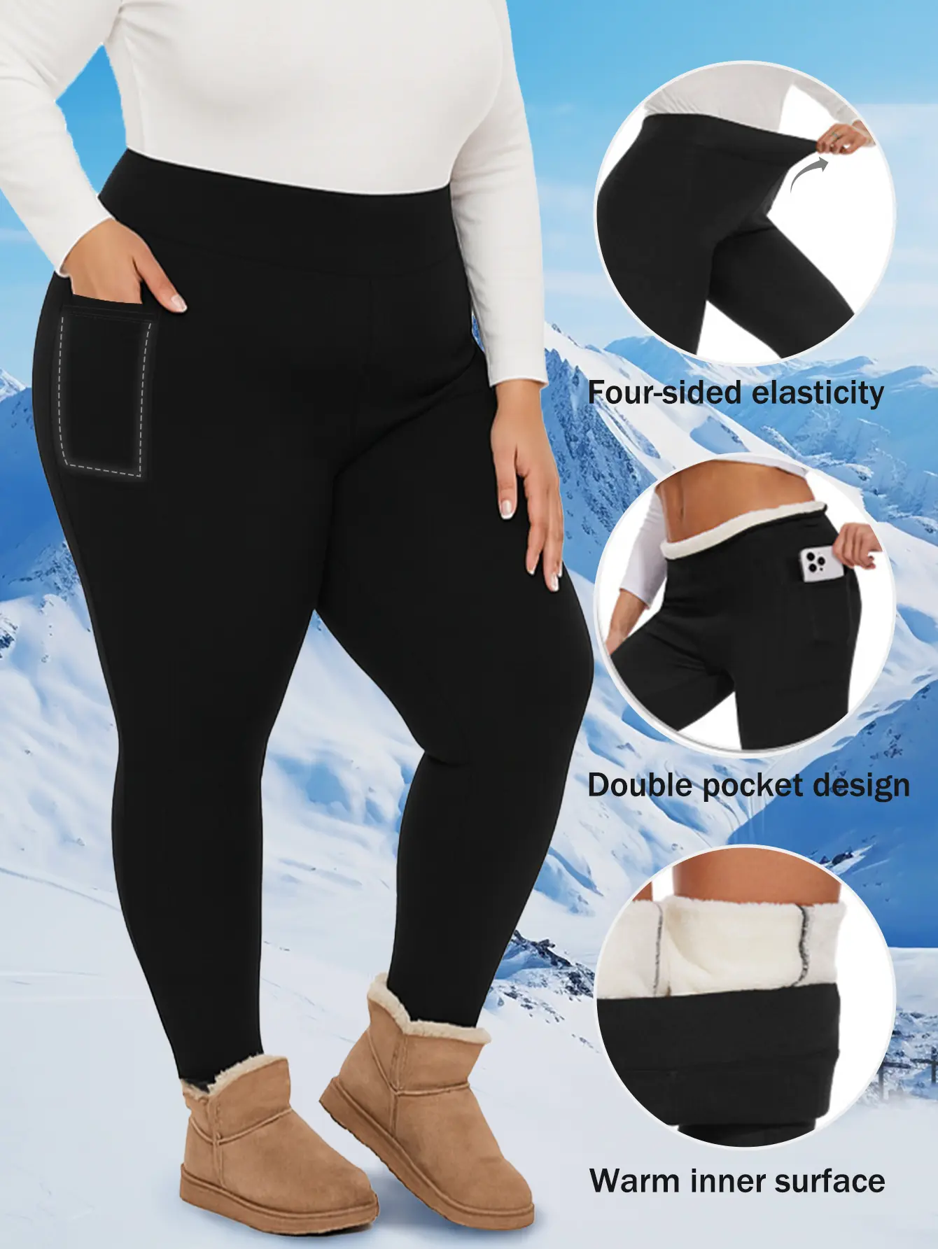 Women Fleece Lined Thermal Leggings, High Waist Tummy Control Soft Winter Thick Pants for Yoga Workout Hiking Cold Weather