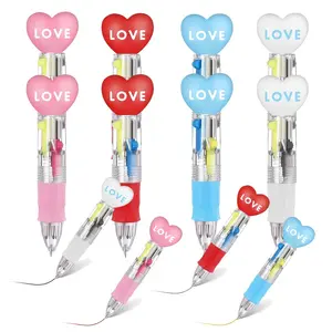 6/12 set of multi-color Valentine's Day ballpoint pen set 4-in-1 press type Valentine's Day writing pen color mini love gift home love theme party supplies exchange gift Rollerball Pen Set