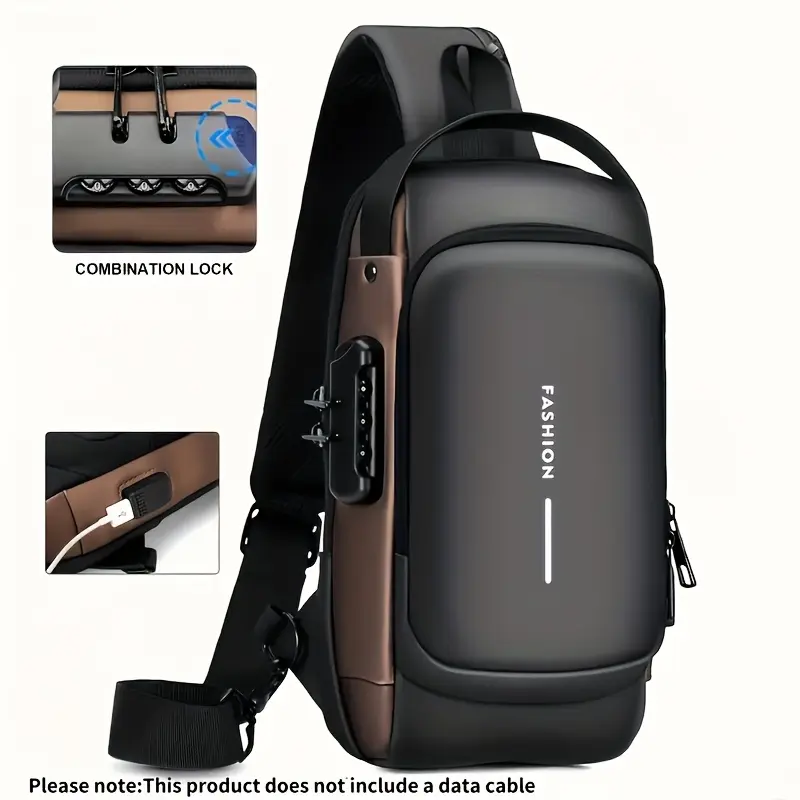 Cutecity Men's Multifunctional Anti-theft Colorblock Polyester Crossbody Chest Pack - Waterproof, Adjustable Strap, Combination Lock, Zipper, Basic Daily Everyday Bag for Commuting, Minimalist Synthetic, Hand Wash Only, Casual