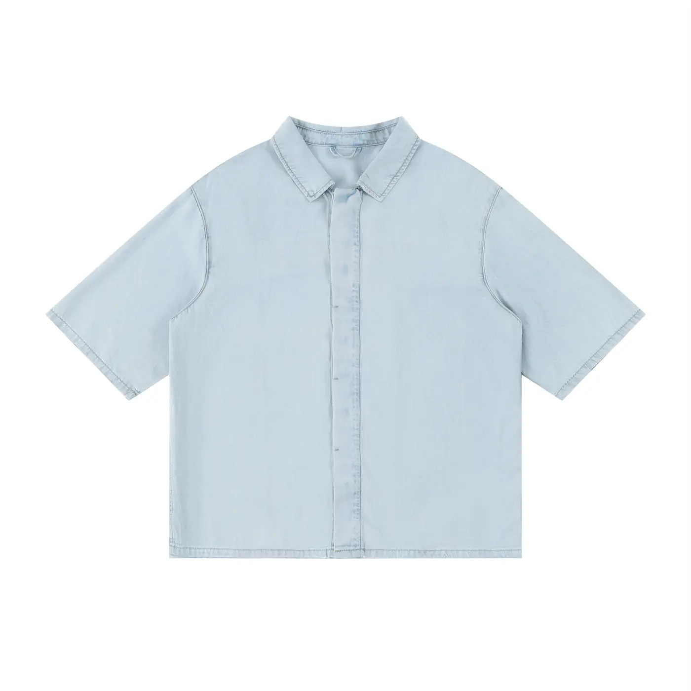 Men's Vintage Wash Lyocell Short Sleeve Button-Up Overshirt - Soft, Relaxed Fit, Lightweight Breathable Minimalist Streetwear Denim Top, Oversized, Ribbed, Classic, Cargo, Drape, Layer, Office Wear, Hoodie Pairing Compatible, Trouser, Shortsleeve