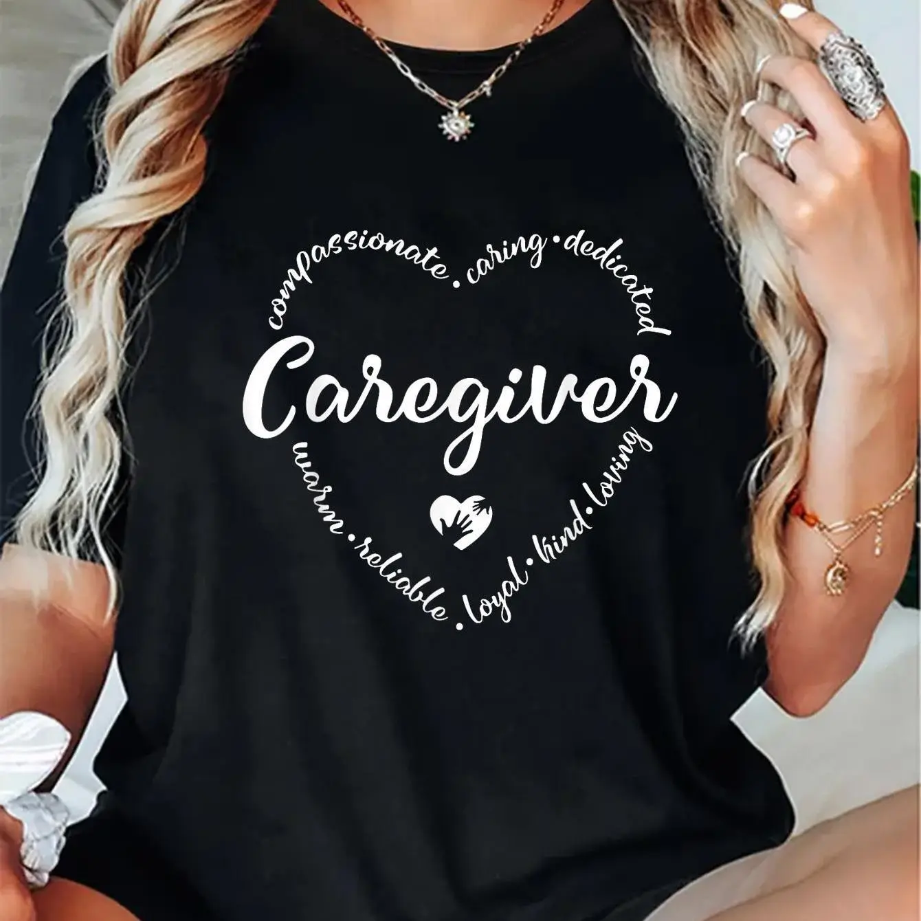 100% Cotton Caregiver Appreciation T-Shirt - Heartfelt Print, , | Perfect Gift for Caretakers & Nurses