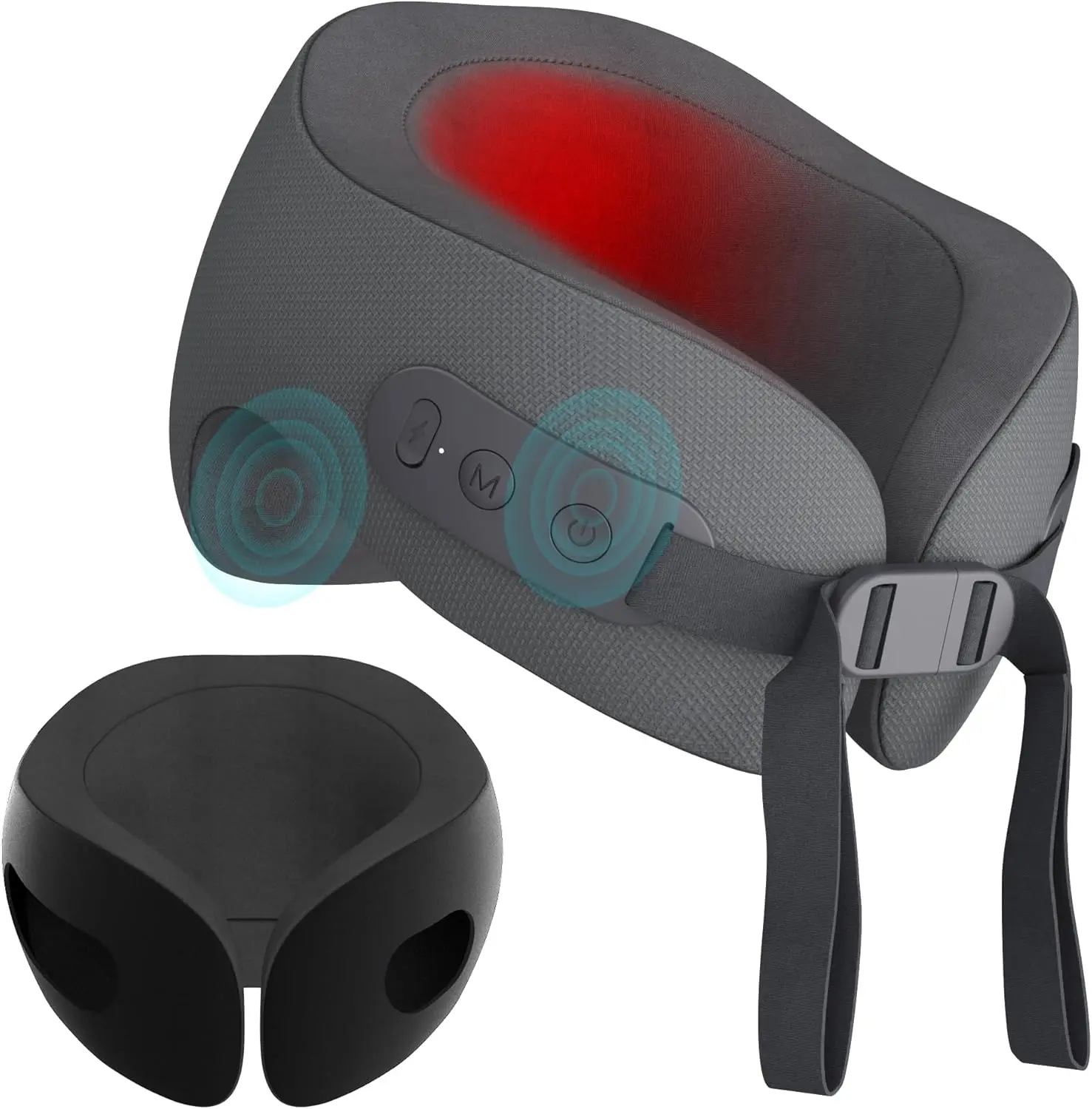 Portable Neck Travel Pillow with Heat and Vibration Massage, 3 Massage Modes, 15 Mins Timer, Voice Prompt, Soft Memory Foam, for Men Women Neck Pain Relief Relaxation at Home, Office, Travel
