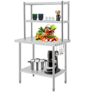 Stainless Steel Table with Shelves,48"X24"X67" Prep Table with Hooks,Heavy Duty Worktable Workbench for Home Commercial Kitchen Steel Countertop