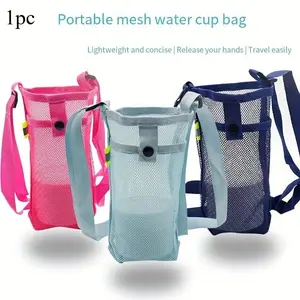1pc Adjustable Premium Concise Polyester Mesh Water Bottle Holder - Universal Portable Travel Drink Carrier Pouch with Comfortable Shoulder Strap, Crossbody Kettle Storage Bag for Outdoor Enthusiasts and Pet Owners