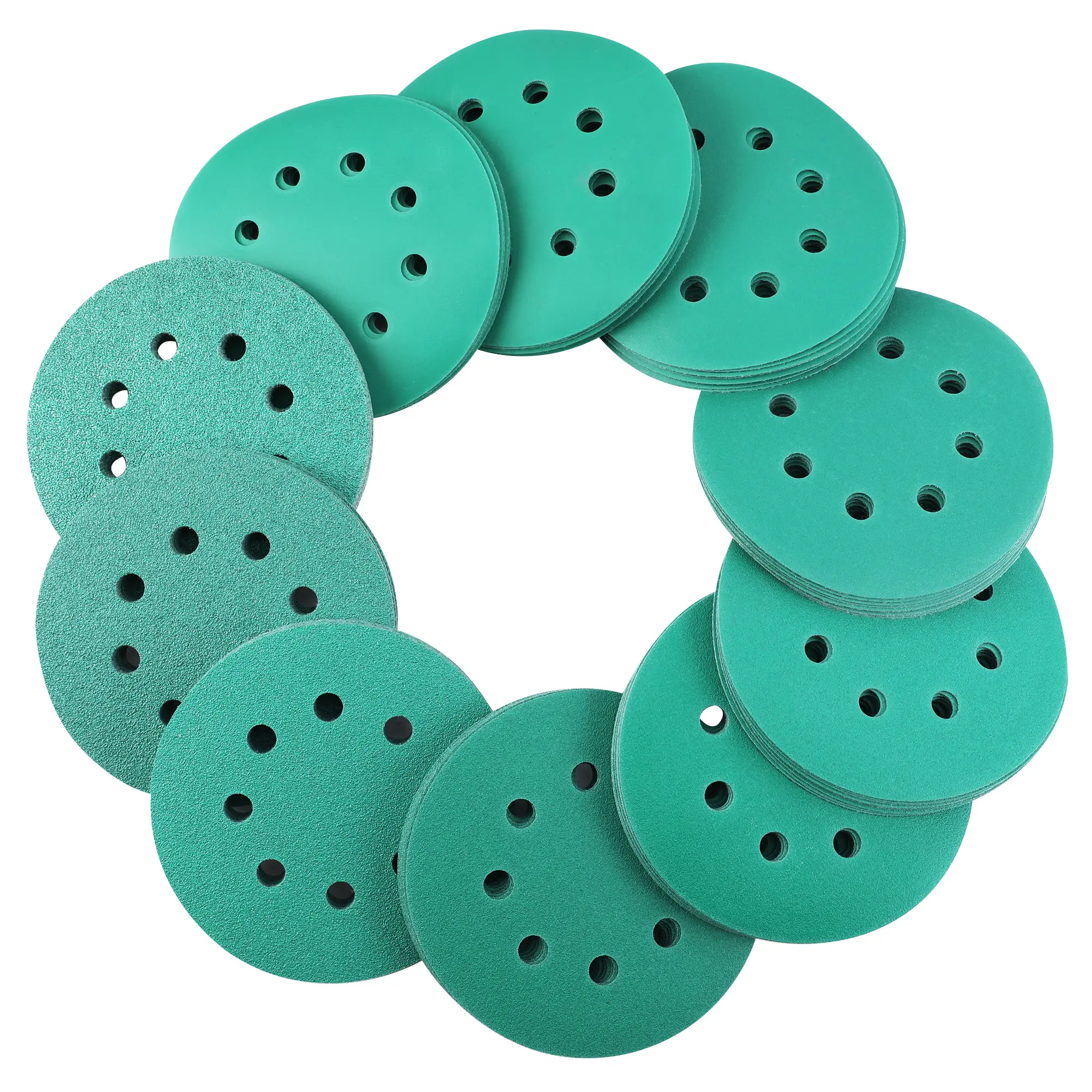 #backtoschool WORKPRO 150-piece Premium Sanding Discs Set, 5" 8-Hole Polyester Film Hook and Loop Sandpaper, 10 Grades Include 60, 80, 100, 120, 150,180, 240, 320, 400, 600 Grits for Random Orbital Sander, Green