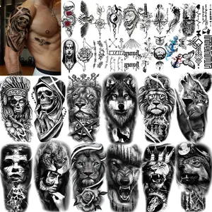 32-Sheet Real Looking Temporary Tattoos Stickers, 12 Sheet Black Tiger Lion Wolf Totem Adult Tattoos Temporary,20 Sheet Small Size Fake Tattoos Men Christmas Gift sticker tattoo sleeve