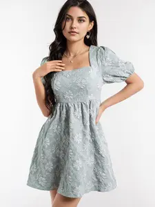 Women's Floral Embroidery Square Neck Dress, Floral Formal Elegant Short Sleeve A Line Womenswear Dress for Party Holiday Wedding Guest, Ladies Summer Clothes, Formal Dresses Women