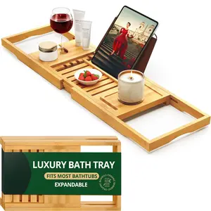 Foldable Bathtub Tray - Wood Bath Tray for Tub, Bamboo Shelf, Expandable Bath Table Trays, Bathtub & Bathroom Accessories for New Home & Mothers Day & Birthday Gifts for Mom