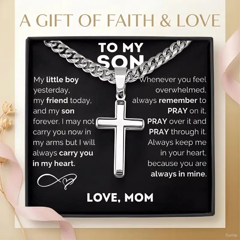 Strong-Durable Stainless Steel Cross Pendant Necklace - Customized Personalizable Cross Motif Mom Pendant, Unisex Daily Costume Jewelry Gift for Son, Graduation or Birthday, Mom Pendant Necklaces, Cross Motif Necklaces