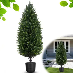 3FT Artificial Topiary Cedar Trees Outdoor Christmas Faux Pine Tree with Planter, Potted Realistic Fake Tree Plants Artificial Cypress Christmas Trees Outside for Xmas Indoor Home Offices
