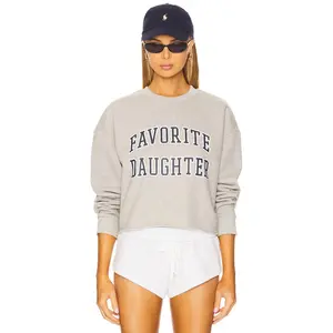 Favorite Daughter Cropped Collegiate Sweatshirt in Heather Grey & Navy