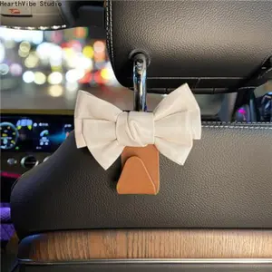 Premium Car Seat Back Hook — Trendy Faux Leather, Cute Bow Design, Multi-functional Interior Storage Hook