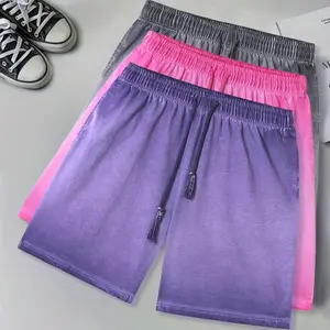 Holafish Dyed Washed Dirty Shorts Casual Elastic Waist Fading Vintage Half Length Cotton Pants Streetwear Bottoms Summer Comfort Menswear Relaxed Fit Stylish Tropical