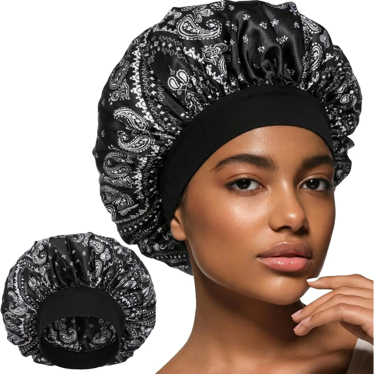 Satin Bonnet Sleep Cap Adjustable Hair Bonnet Soft Night Cap for Women Men