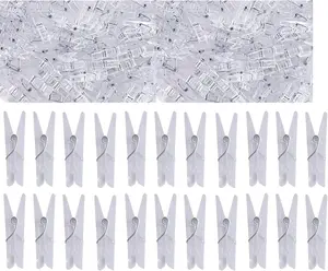 100pcs Mini Clear Plastic Utility Paper Clip, Clothespins Clips, Clothes Line String Clips, Mini Clothes Pins for Photo for String Fairy Lights Color Clear(100pcs Clear Plastic Clips)