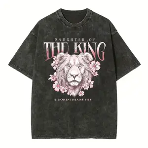 Royal Daughter Floral Lion Christian Washed Cotton T-Shirt