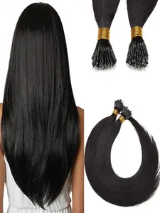 Nano Ring Human Hair Extensions, Pre-Bonded Keratin Fusion, Stick Tip Iron Loop, 50 Strands 30g, Straight Micro Bead