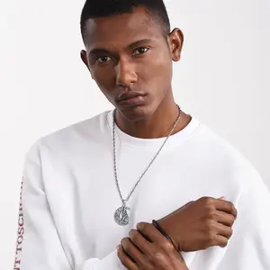 FaithHeart Viking Wolf Necklace With Moon Pendant Stainless Steel