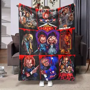 Chucky Horror Movie Series Lightweight Soft Flannel Throw Blanket | Multipurpose, Asian Style Knit Fabric | Digital Print Plush Blanket For Sofa, Bed, Travel | Ideal Halloween Decoration Gift | All Seasons