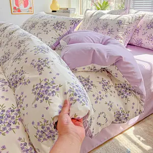 3-Piece Lavender Print Bedding Set, Includes Duvet Cover and Pillowcases, Soft Comfortable Home Bedroom Accessories