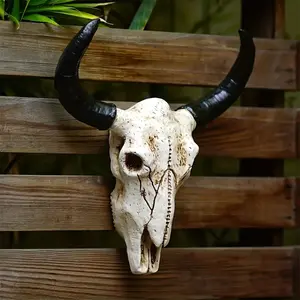 1pc, Rustic Resin Bull Skull Wall Decor, 3D Animal Skeleton With Realistic Horns, Farmhouse Style Faux Animal For Vintage Home Decor