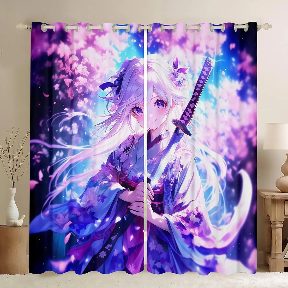 Anime Window Curtains 2 Panel Sets Kawaii Japanese Anime Window Treatments Drapes Cartoon Blackout Curtains Sci Fi Japanese Animation Decor for Living Room