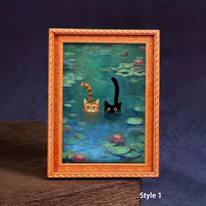 1PC Miniature Frame-Shaped Refrigerator Magnet, Refrigerator Decorating Magnet, Soft Magnetic Refrigerator Magnets, Fridge Magnets, Cat Swimming in Flower Pond Design, Exquisite Home Decor Accessory, Ideal Holiday Gift
