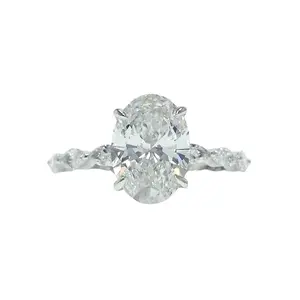 Diamonds by Monet 14K White Gold 2.00ct Oval Cut Lab Diamond Engagement Ring with Marquise Accent Band