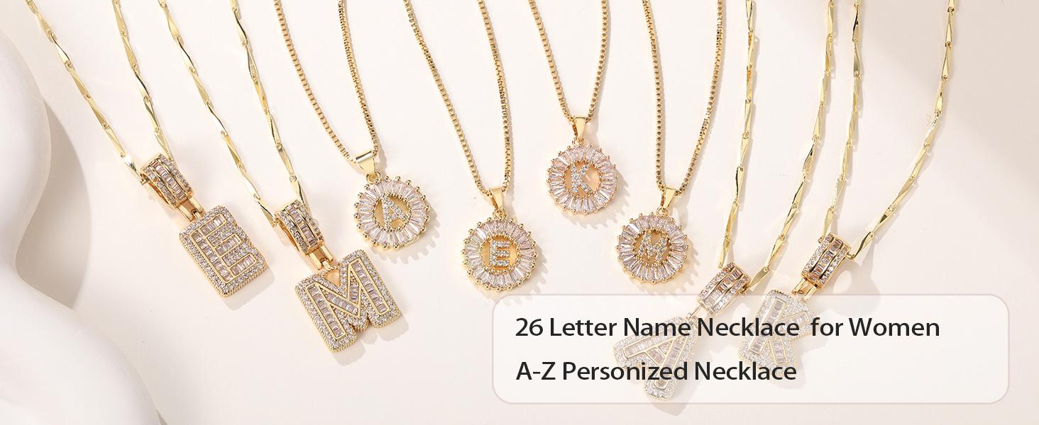 2 Pack 14K Gold Plated CZ Necklaces for Women, 26 Letters for Personalized Custom Name, Couple Jewelry Set, Perfect for Birthday & Mother's Day Gifts, Ideal for Banquets, Parties and Daily Wear, Great Gift for Friends, Family, Lovers or Yourself