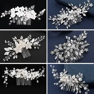 Bridal Headdress Pearl Rhinestone Plug Comb Handmade Inverted Plug Comb Antique Photo Hair Accessories Crystal Disc Hair Comb