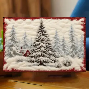 DIY Christmas Cedar Tree Latch Hook Kits for Adults - Pre-Printed Crochet Carpet, Needlework Cushion & Tapestry with Pre-Printed Patterns, Handmade Fabric Mat, All-Season Decoration Gift (/Multicolor) 20.47in x 14.96in (52cm x 38cm)