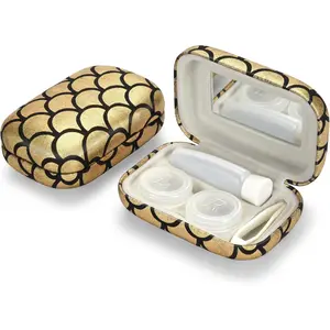 Fish Scale Contact Lens Case,Portable Contact Lens Travel Kit with Mirror,Container,Tweezer,Contact Lens Solution Bottle,Compact Soak Storage Kit for Travel Outdoors Daily Use