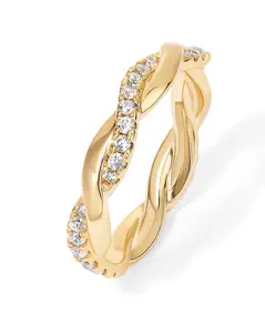 PAVOI 14K Gold Plated Cubic Zirconia Twisted Rope Eternity Band for Women