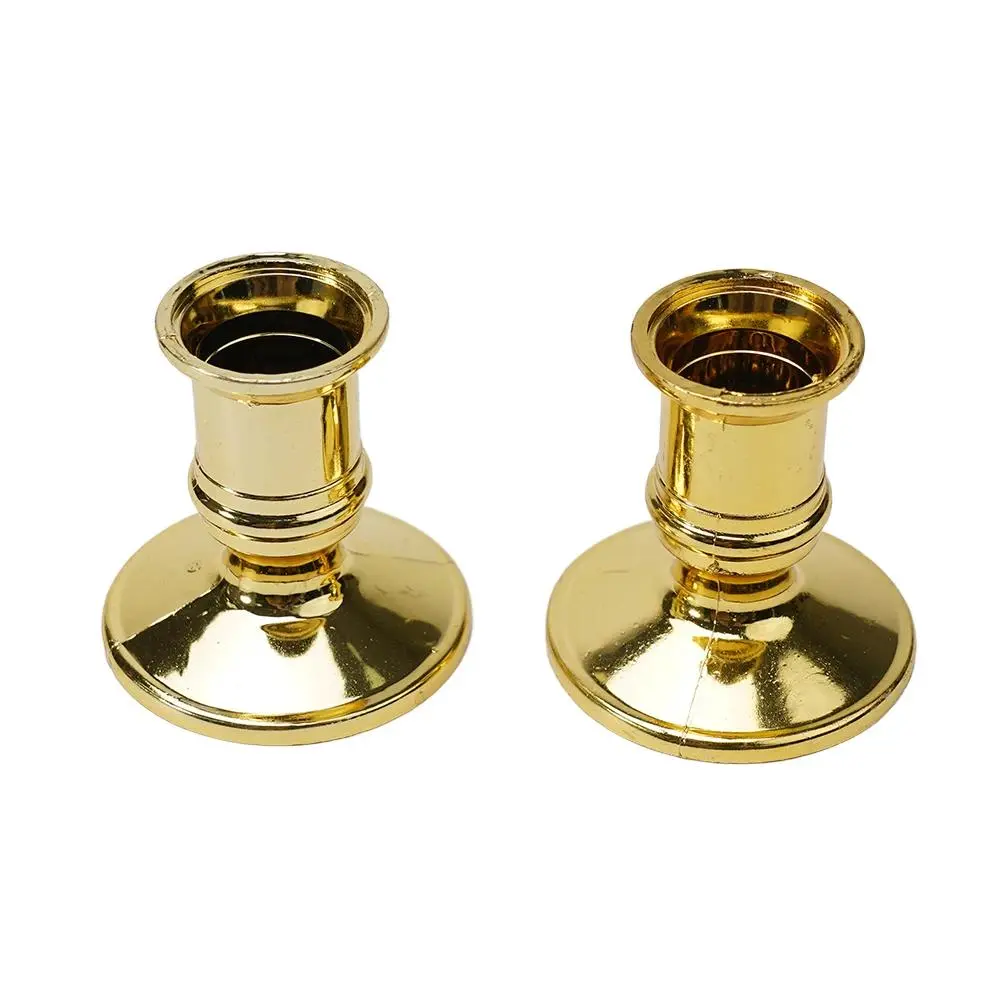 2pcs Silver & Gold Rod Wax Base Taper Candle Holders, Wedding Party Home Decor Candlesticks for Festive Supplies