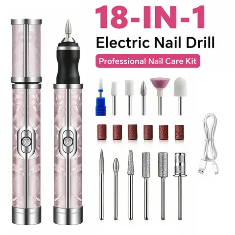 Unisex 18-in-1 Cordless Electric Nail Drill - Compact Nail Care E-File, 4 Adjustable Speeds, Low Noise, Smooth Polishing Tool for Home DIY Manicure, Pedicure (Manicure Style Pedicure Tool)