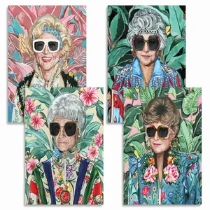 80s Artwork Fashion Golden Wall Art Girls Poster For Woman Room Decor Golden Girl Canvas Painting Prints Set of 4PCS L14xW11 CANVAS Pictures For Home Girl Dorm Decor Gift