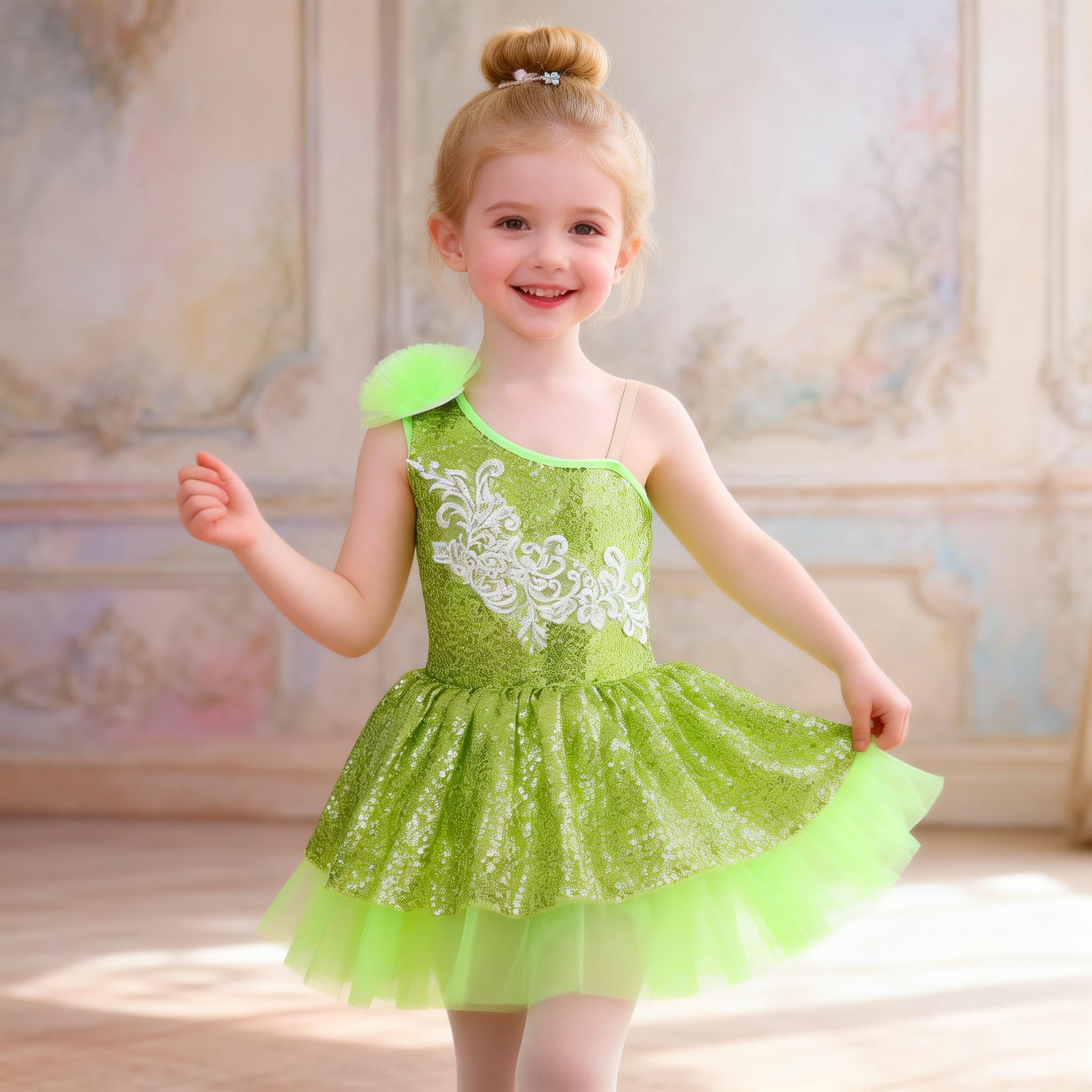 Kids Pink Sequin Ballet Tutu Dress for Girls, One Shoulder Sparkle Dance Costume for Dance Outfit for Stage Show &Party